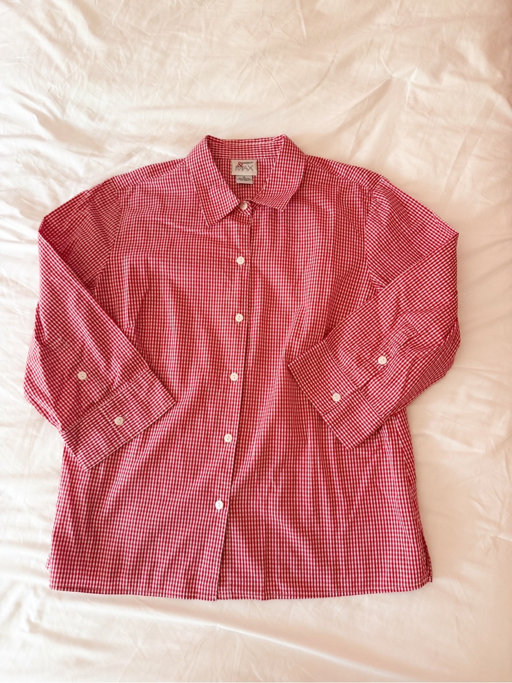 Madison & Max Red And White Plaid Button Down Shirt Size 12